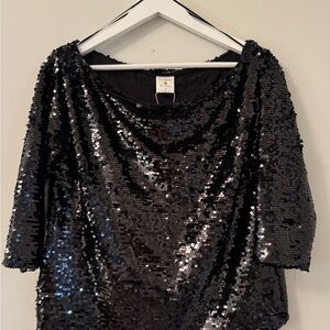 By Together Shimmering Black Sequin Blouse